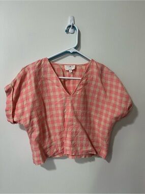 Lou & Grey Pink and Cream Gingham V-Neck Crop Top